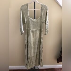 YOUNG THREADS Maxi Dress Light Olive Rushed Bust Stretchy  Size Small